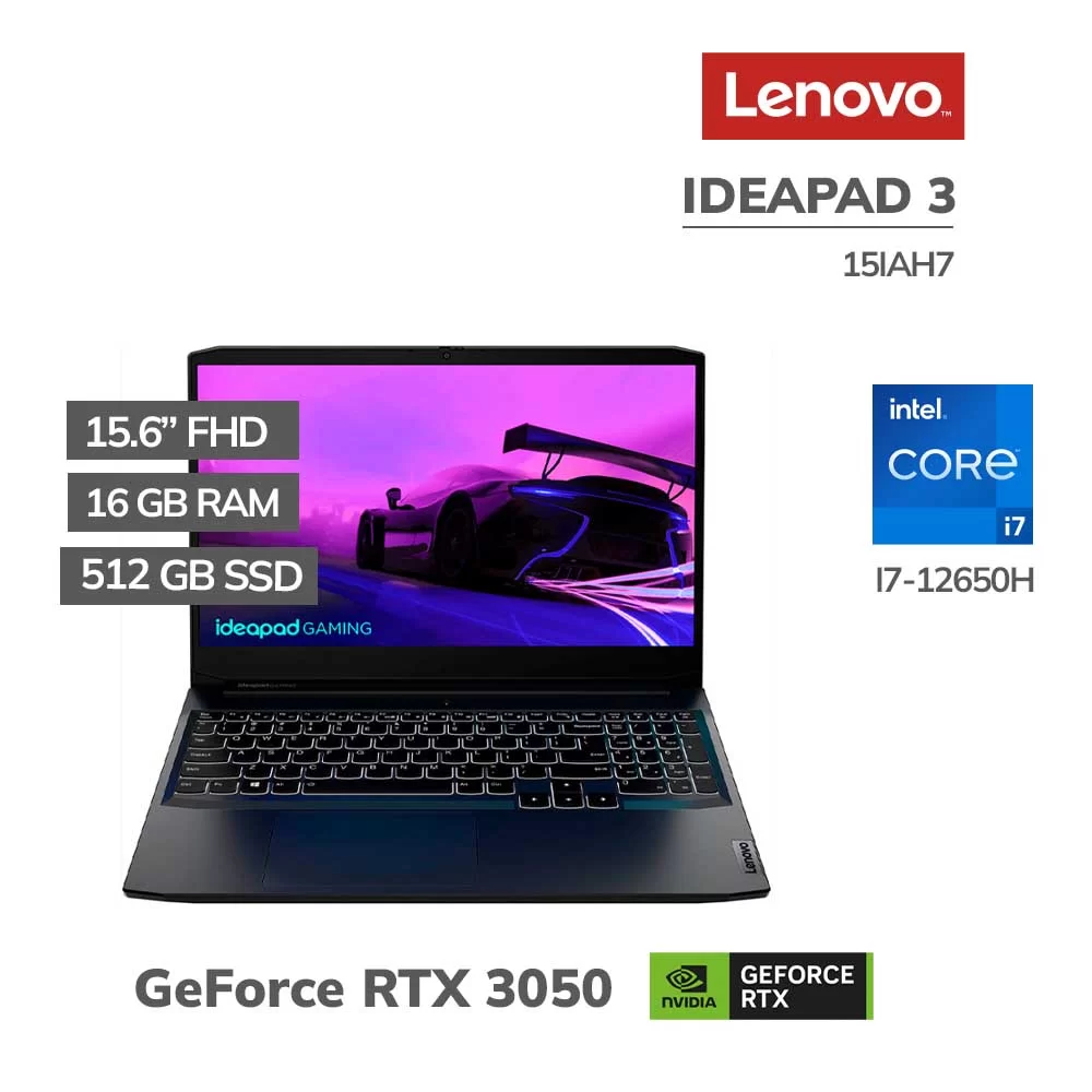 LAPTOP LENOVO IDEAPAD GAMING 3 15IAH7 I7 12650H/ 512GB SSD /16GB RAM DDR4 / RTX3050 / 15.6" FHD